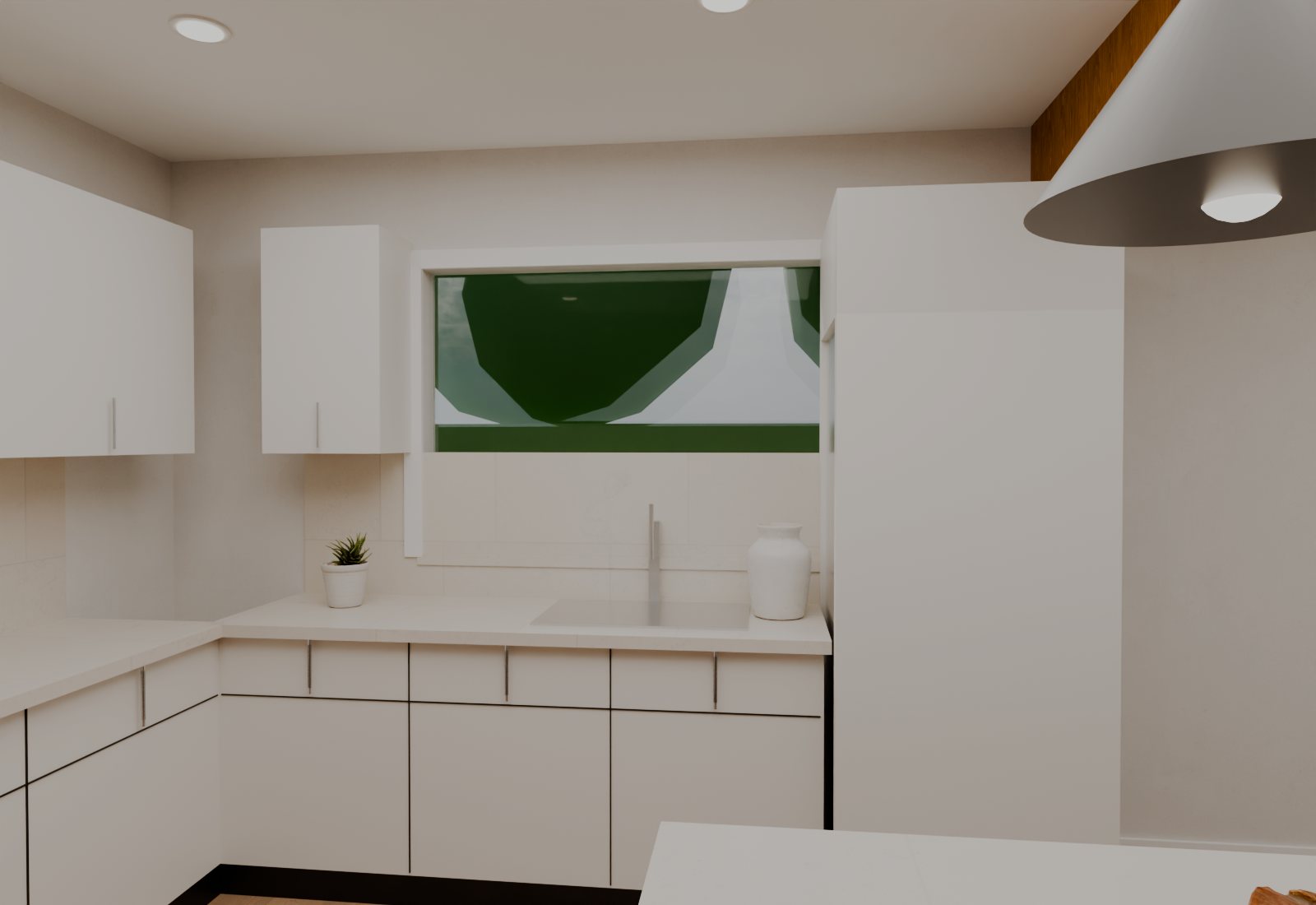 The wide window over the sink